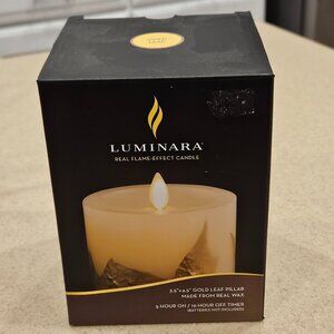 RARE LUMINARA FLAMELESS MOVING WICK FALL GOLD LEAF PILLAR CANDLE BATTERY CANDLE